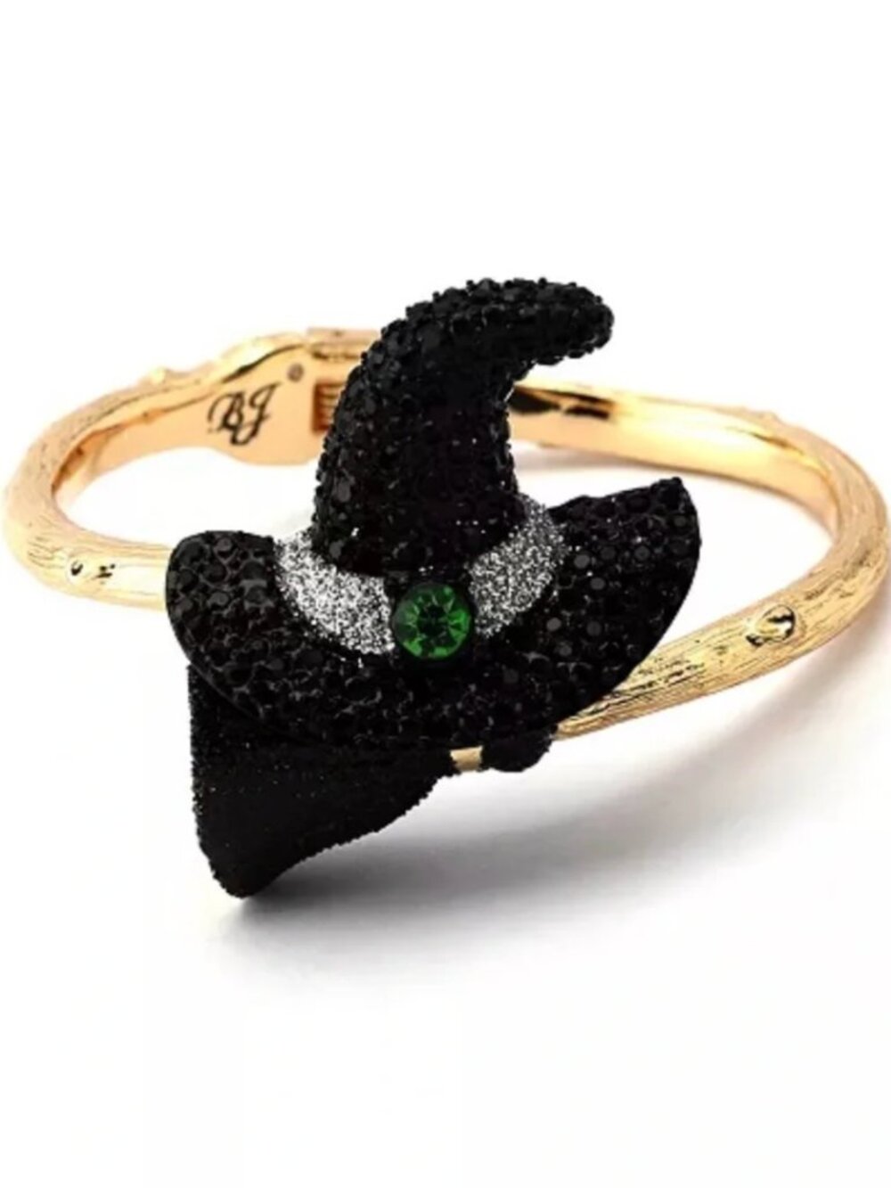 Betsey Johnson Witch Hat and Broom Halloween Bangle Bracelet Black Gold Tone NWT